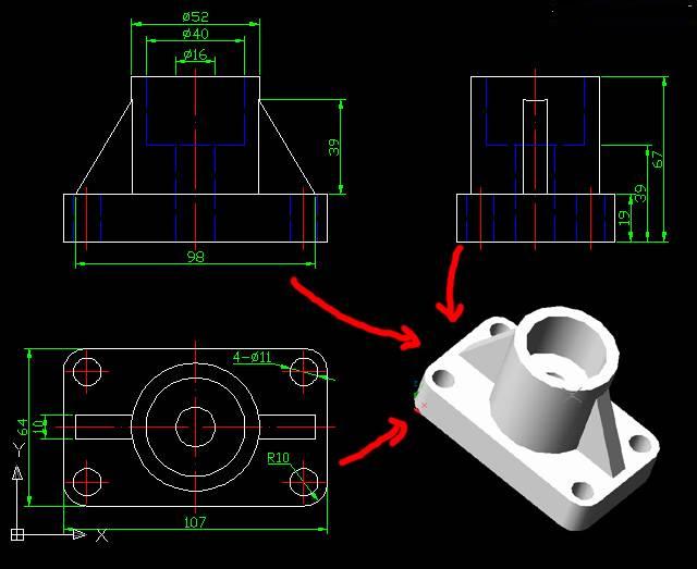 用AutoCAD二维平面图建立三维模型（图文教程）,用AutoCAD二维平面图建立三维模型,三维,二维,三视图,模型,平面图,第1张