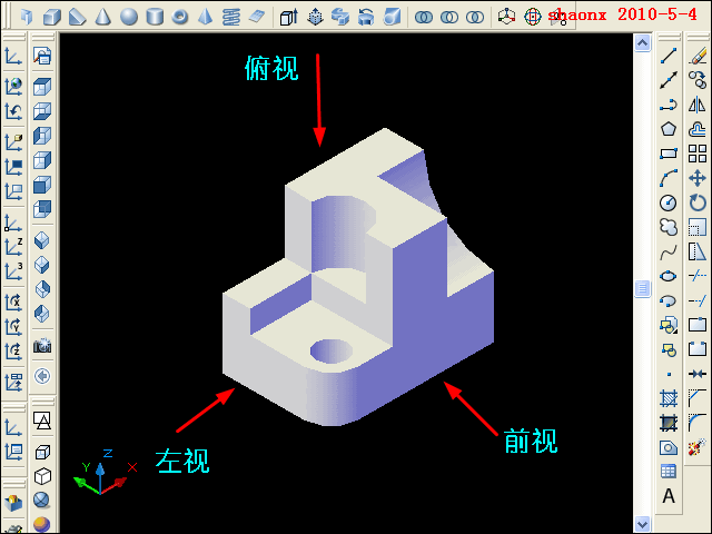 AutoCAD平面摄影出三视图_模型里转_2007版本以上（图文教程）,AutoCAD平面摄影出三视图_模型里转_2007版本以上,三视图,三维,实体,命令,线型,第1张